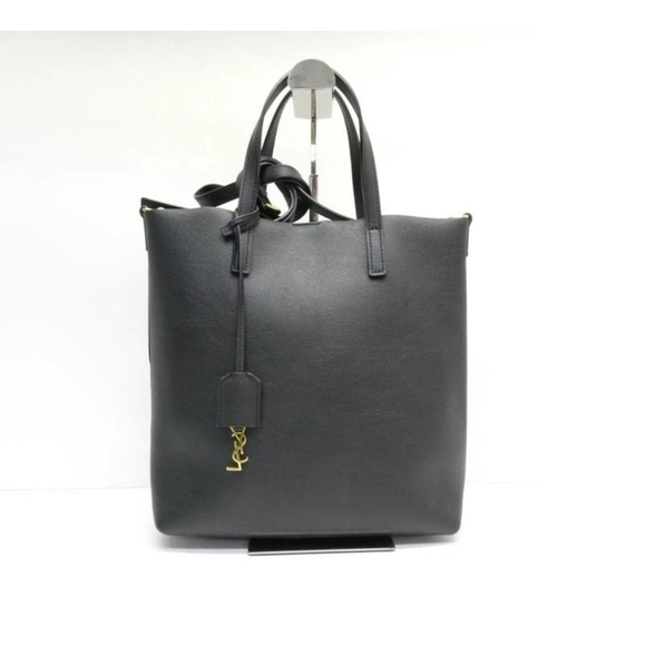 Saint Laurent Handbags - Saint Laurent Black Leather Tote with Gold Accent